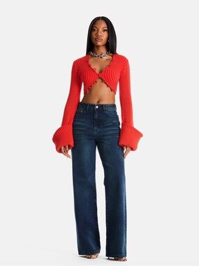 Hanifa Red Ribbed Cropped Cardigan (BRAND NEW)
